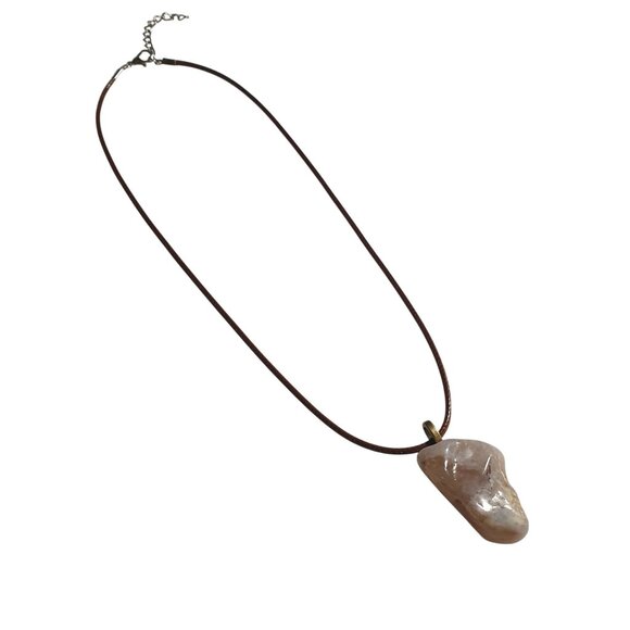 Raw Stone Pendant Necklace Agate 17" To 19" Length Earthy Natural Gemstone Gift - Picture 3 of 5